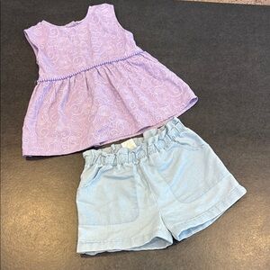Penelope Mack Lavender Swirl Top and Denim Shorts Set